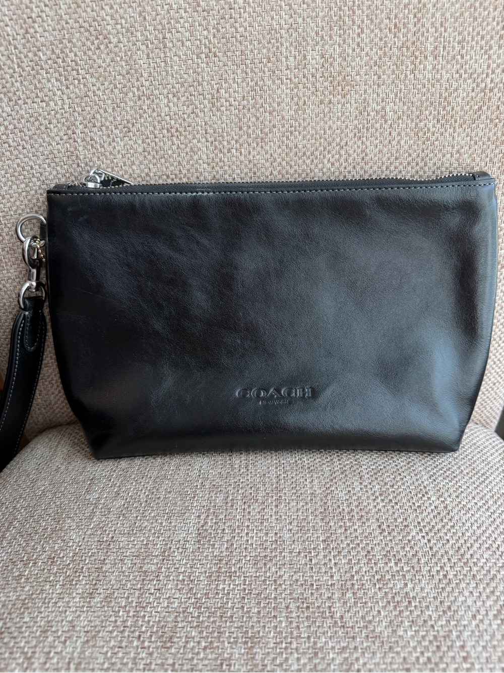Coach Black Leather glazed pouch